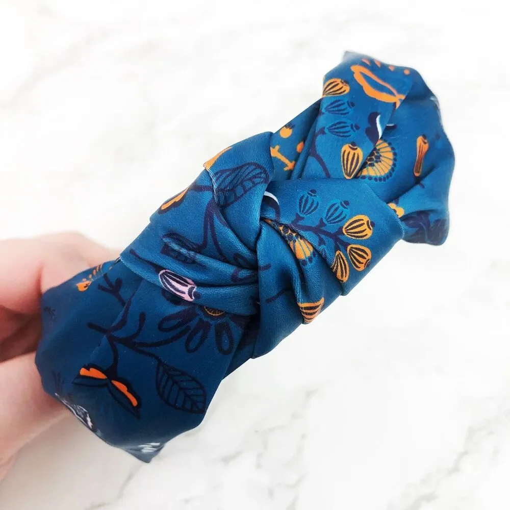 NWOT Headbands of Hope Blue & Yellow Knotted Satin Floral Headbands, Set of 2